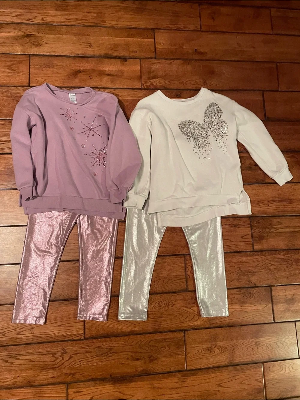 Carters Girls Metallic Legging & Sweatshirt Sets - Lavender & Cream Size 7